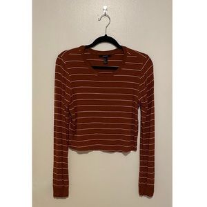 Forever 21 Burnt Orange & White Striped Long Sleeve Top